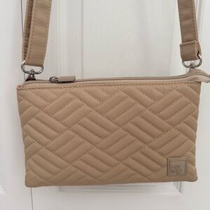 IHKWIP triple Zip Quilted Beige Crossbody Bag RFID protection